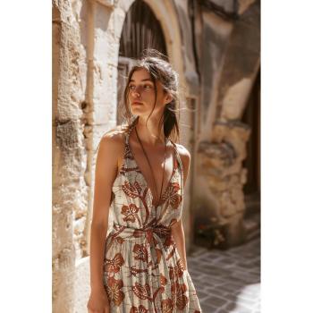 Preview: Viskose Batik einzigartig gefertigt  Blüten in Orange/Lila/Rottönen